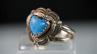 Vintage OT 925 Sterling Silver Blue Stone Heart Ring Sz 6.5 Ornate 3g